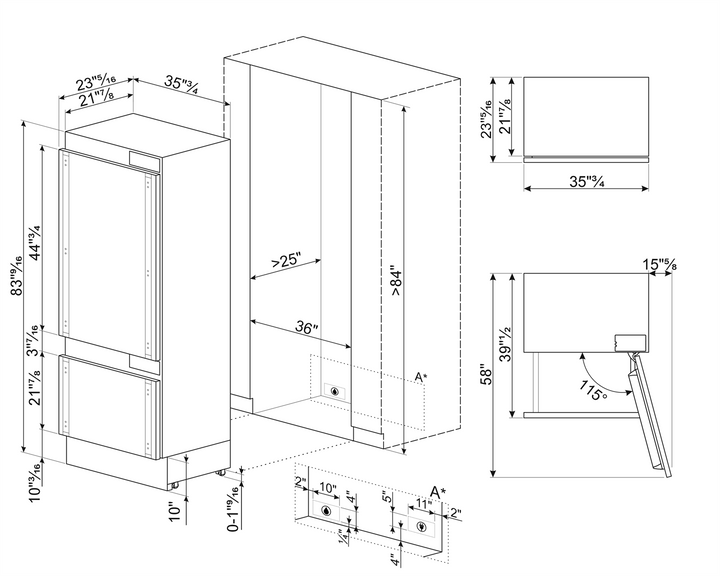 REFRIGERADOR EMPOTRABLE 560 L ACERO INOX