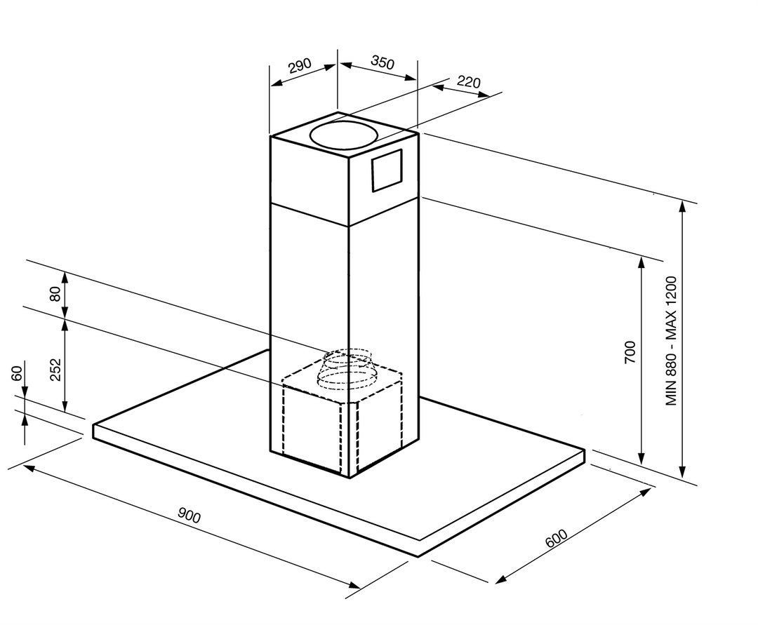 CAMPANA DE ISLA 90 CM ACERO INOX