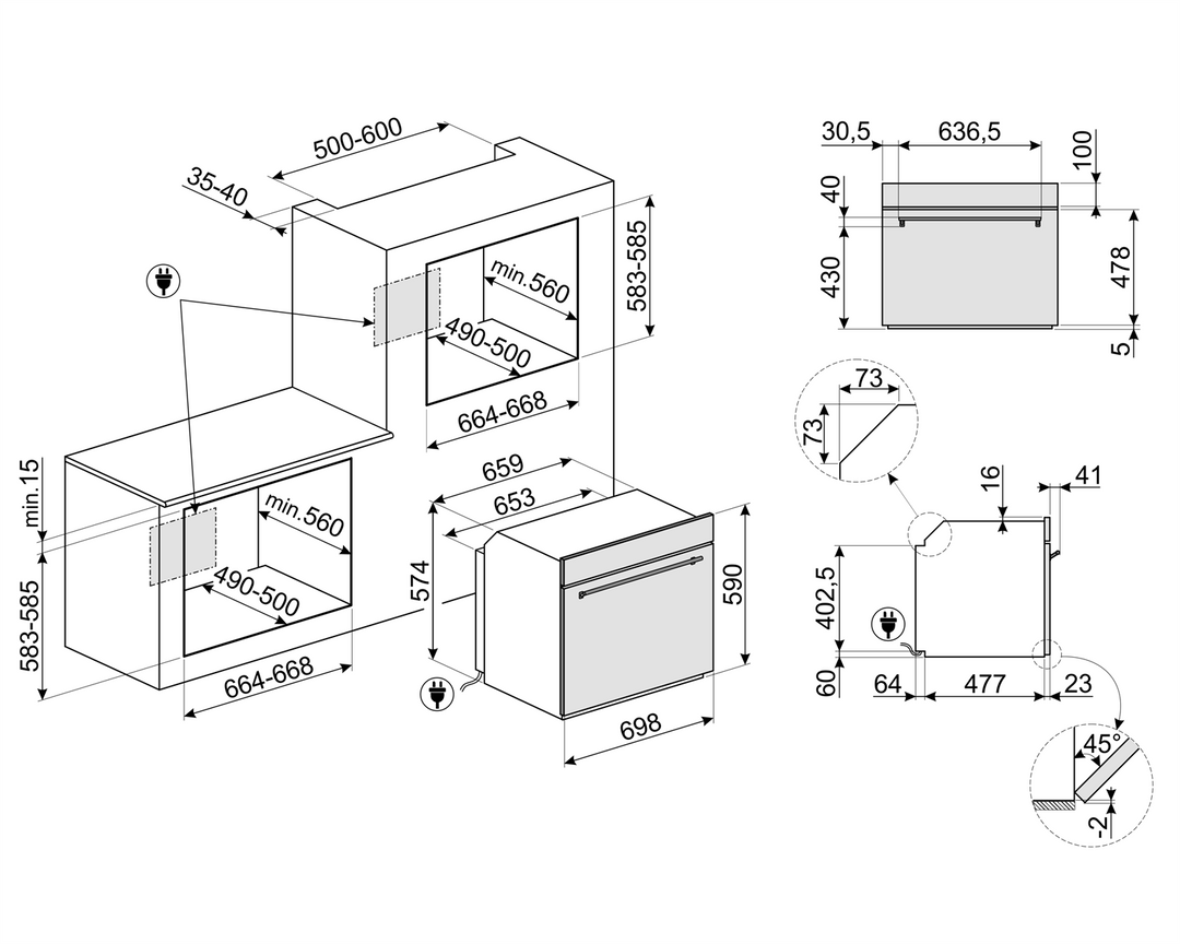 HORNO ELECTRICO CON GRILL 70 CM ACERO INOX 77L