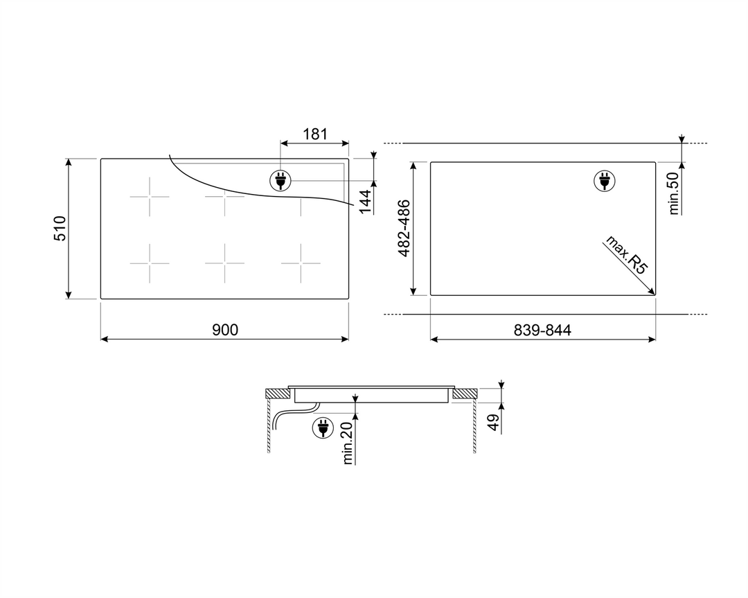 PARRILLA DE INDUCCION 5 ZONAS 90CM