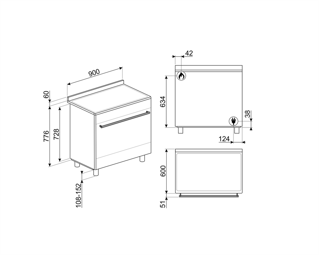 ESTUFA DE GAS PROFESIONAL 90 CM GAS CON HORNO 126L